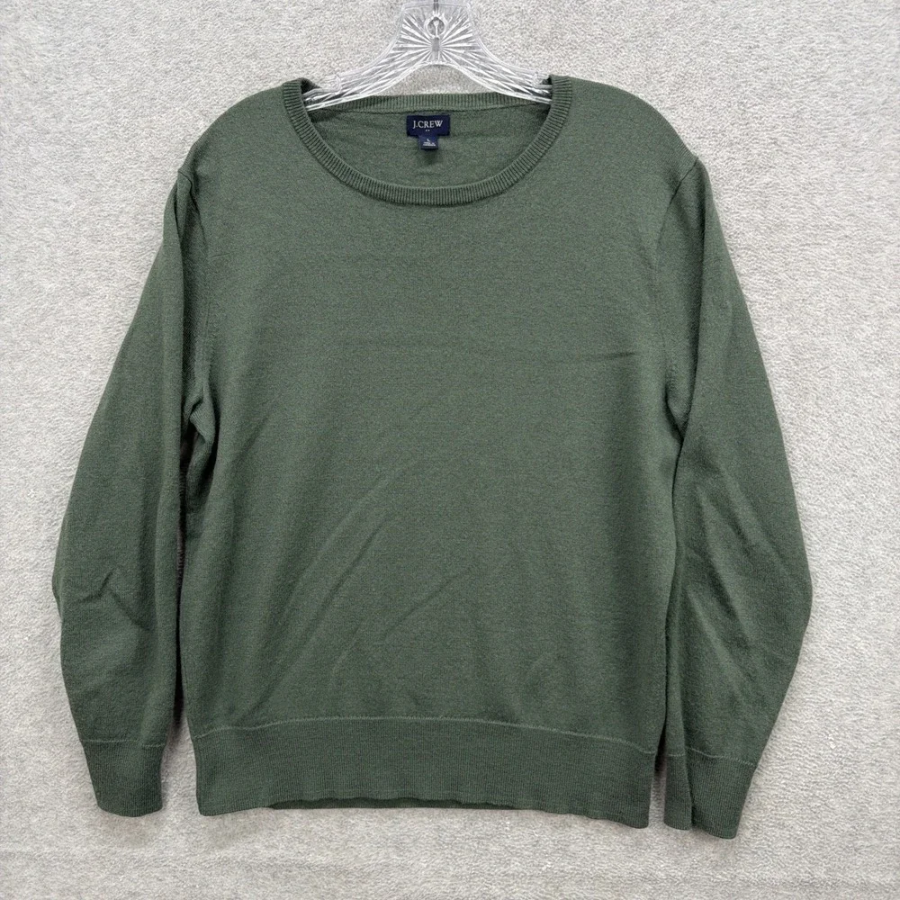 J Crew Sweater Mens Large‎ Green Merino Wool Blend Crew Neck Lightweight Stretch